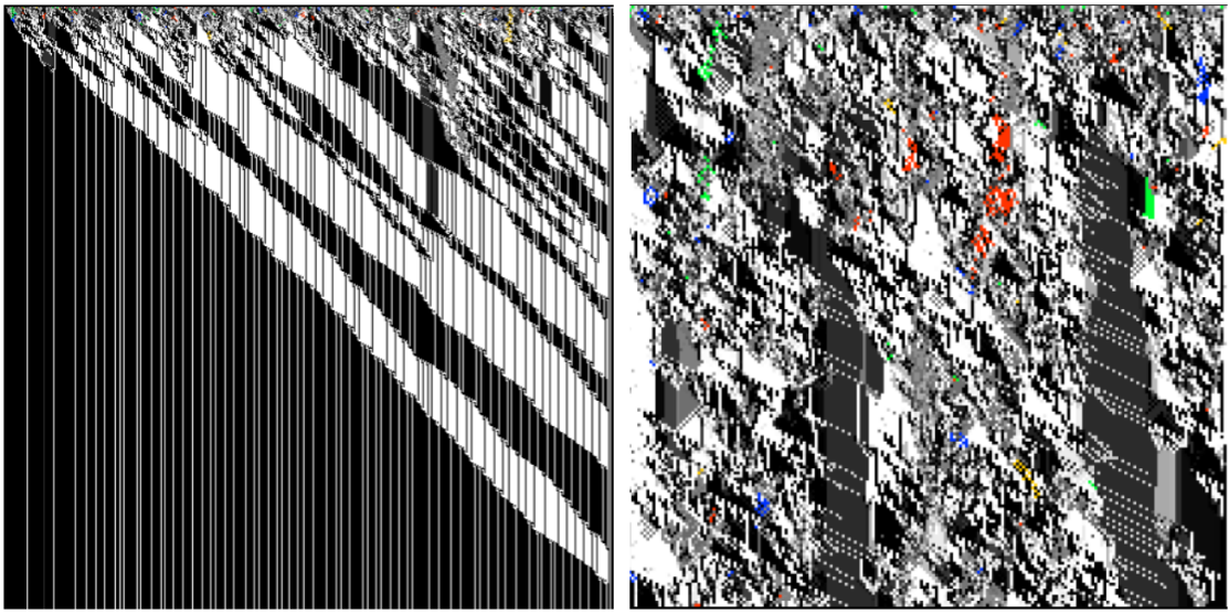 Meta-CAs with 256 states, subject to a Baldwin effect